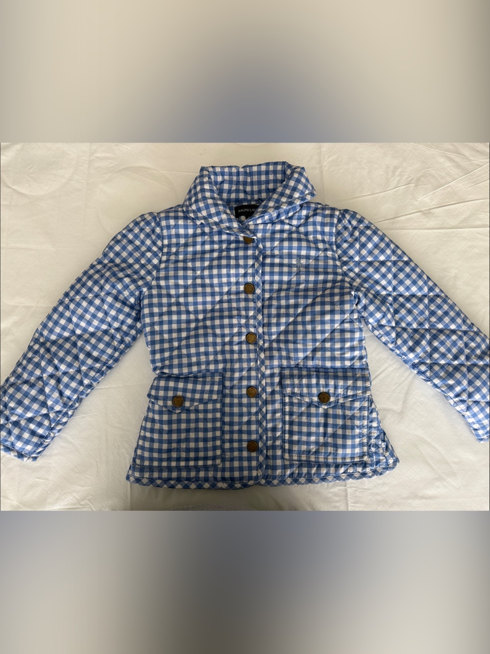 Ralph Lauren Blue & White Gingham Quilted Puffer Jacket